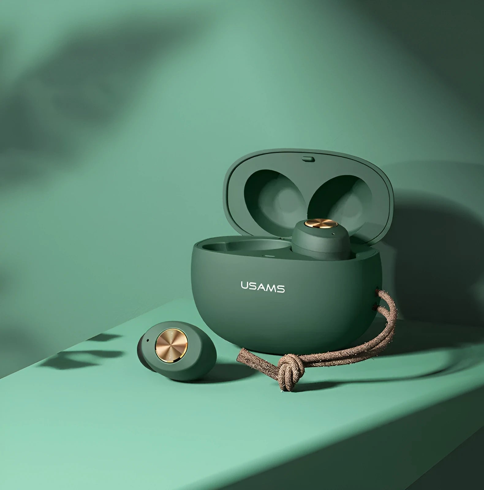 Wireless Bluetooth TWS earbuds with charging case in black, green, or white colours