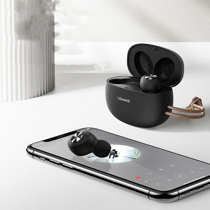 Wireless Bluetooth TWS earbuds with charging case in black, green, or white colours