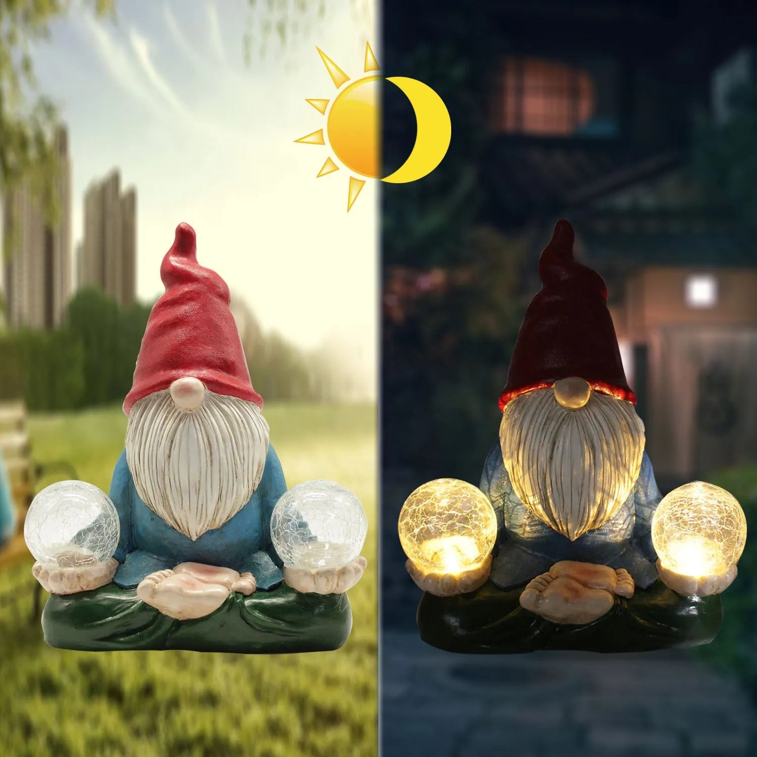 Solar LED resin dwarf doll outdoor garden ornament measuring 27x20cm