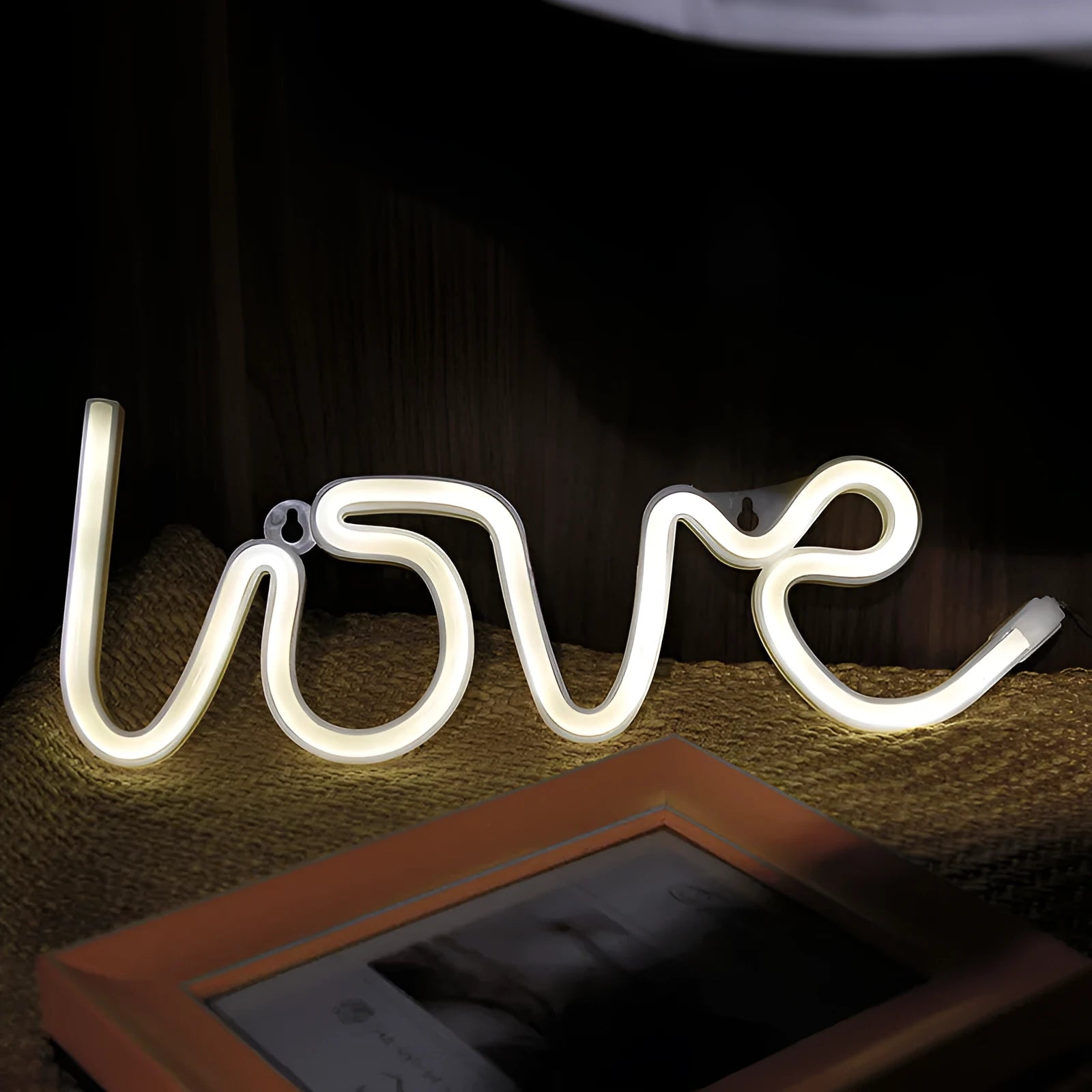 Pink love-shaped LED neon sign light with USB and battery power options for indoor decoration