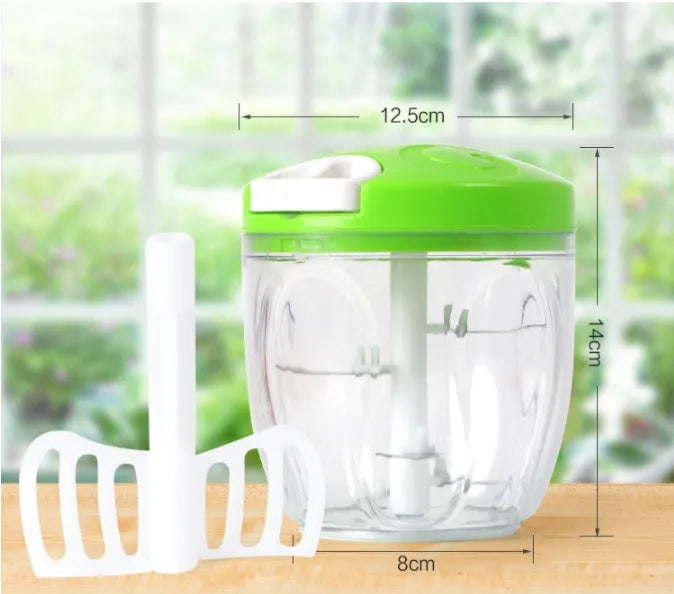 Green manual kitchen chopper with stainless steel blades and 500ml ABS plastic container