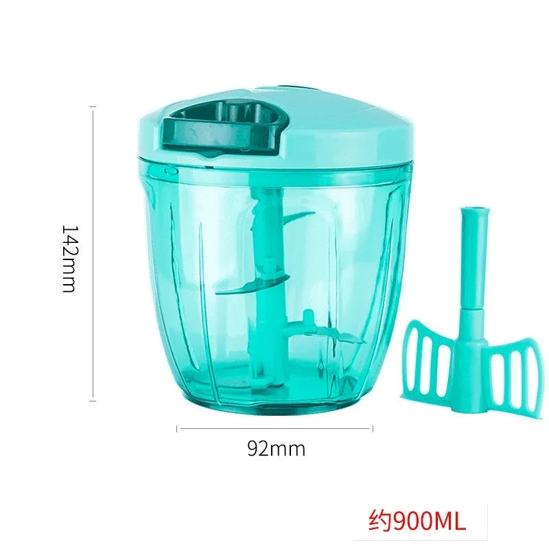 Green manual kitchen chopper with stainless steel blades and 500ml ABS plastic container