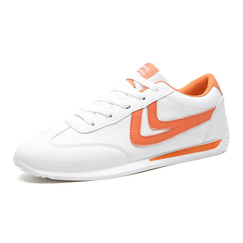 Men's Korean style white shoes with artificial PU upper and rubber sole in round toe design