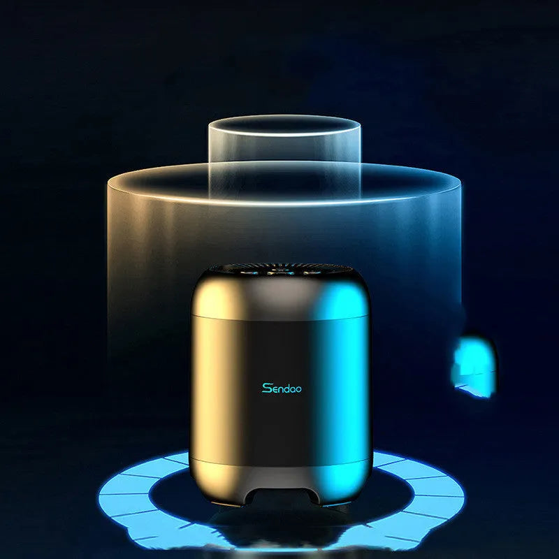 Compact black or white Bluetooth speaker with card reader slot and subwoofer grille