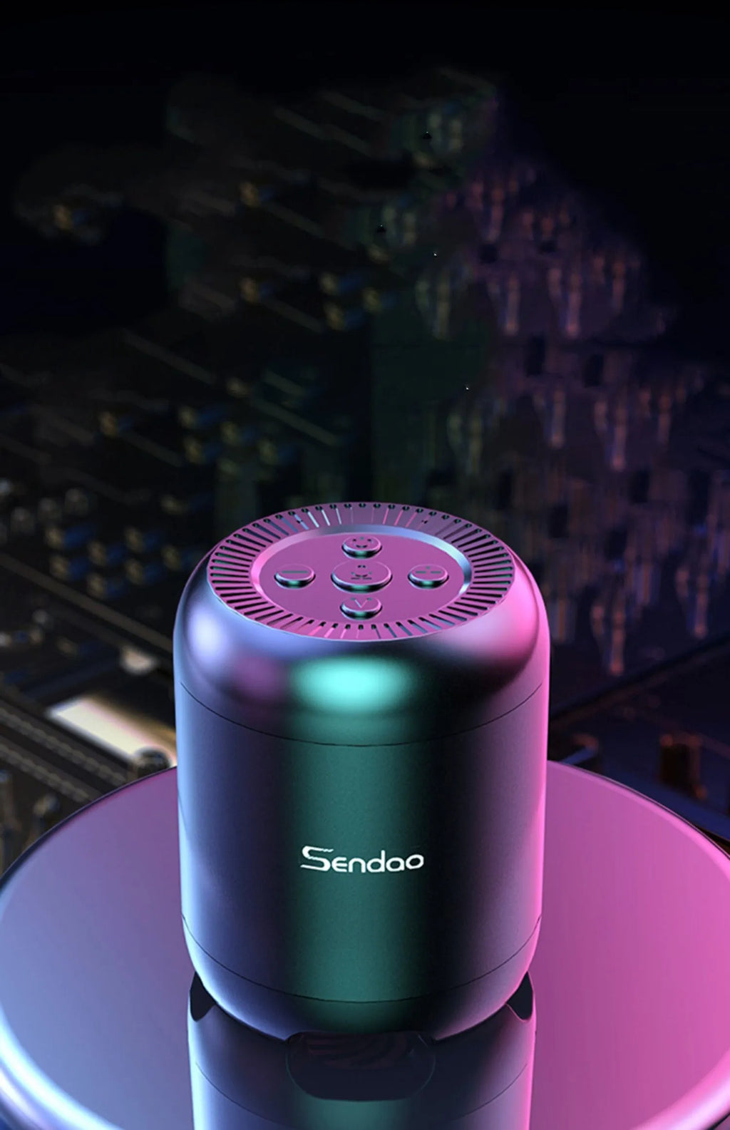 Compact black or white Bluetooth speaker with card reader slot and subwoofer grille