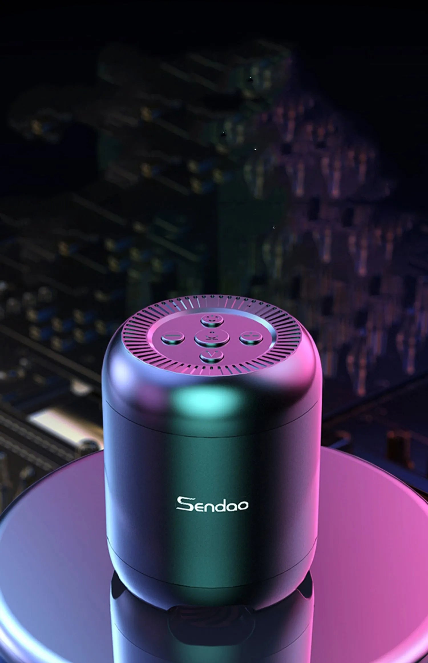 Compact black or white Bluetooth speaker with card reader slot and subwoofer grille