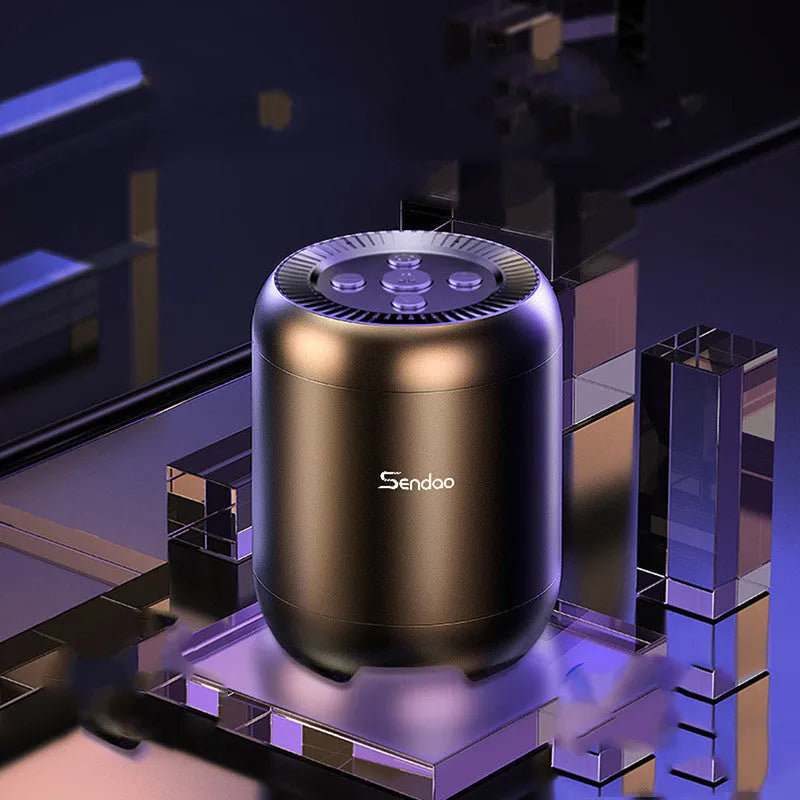 Compact black or white Bluetooth speaker with card reader slot and subwoofer grille