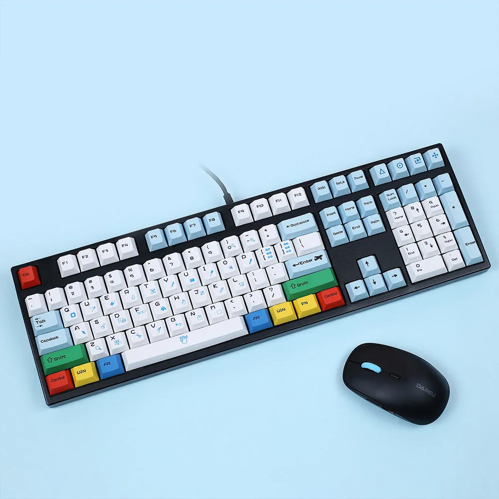 PS theme mechanical keyboard keycap set with blue and white sublimation patterns