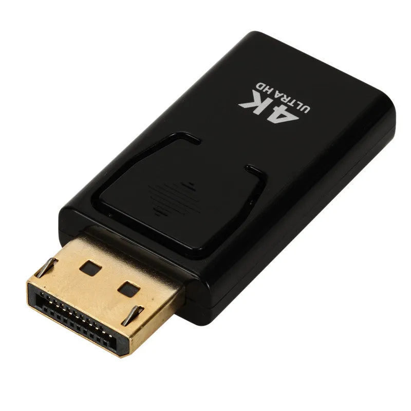 Black DisplayPort to HDMI adapter for 4K video conversion between computer and display