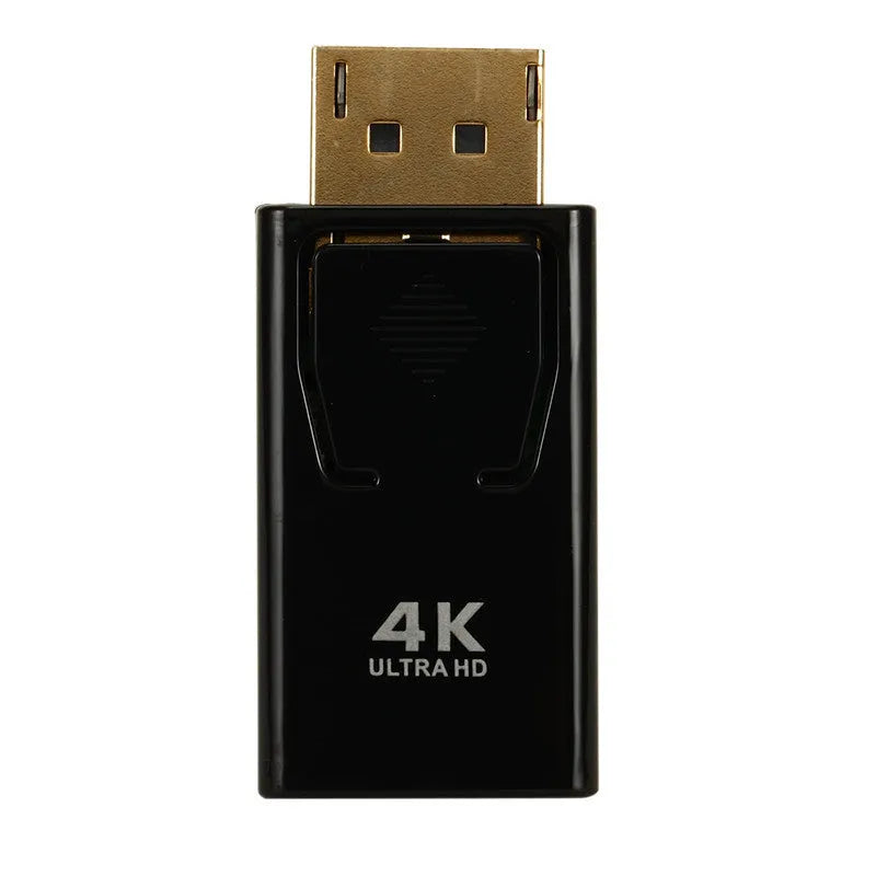 Black DisplayPort to HDMI adapter for 4K video conversion between computer and display
