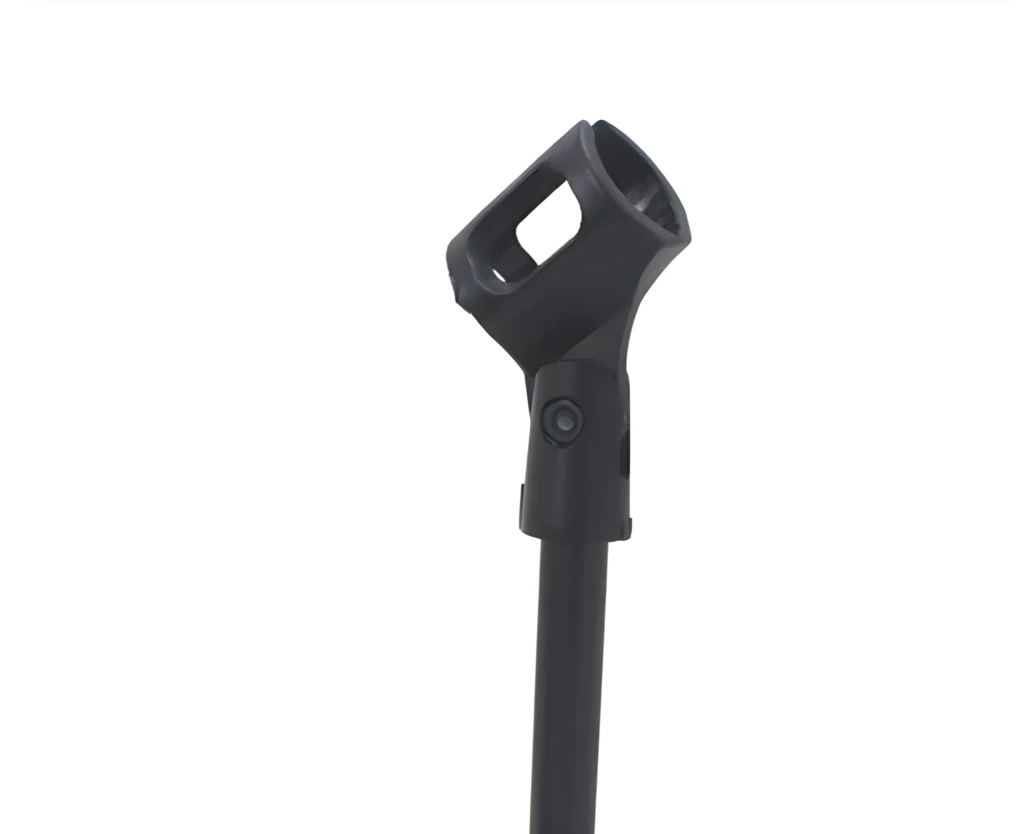 Black metal desktop microphone bracket with 22cm steel support and 10.5cm circular base