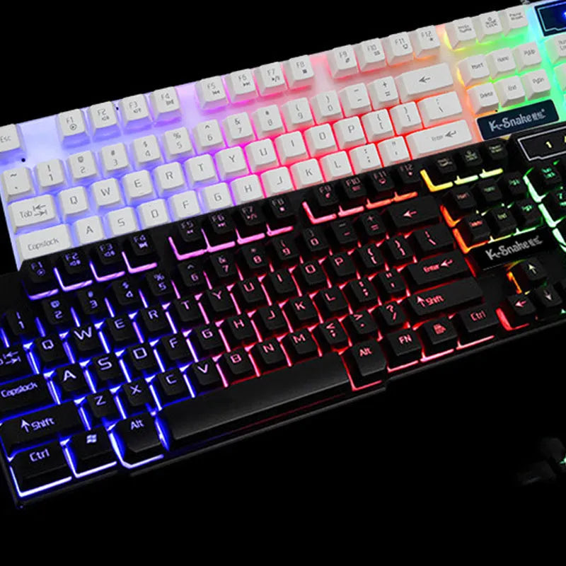 Wired USB Gaming Keyboard for Office and Home Use 104 Keys Multimedia Shortcut Keys X Architecture Backlit Waterproof Plastic Black White 1.5 Metre Cable 420x163x35mm
