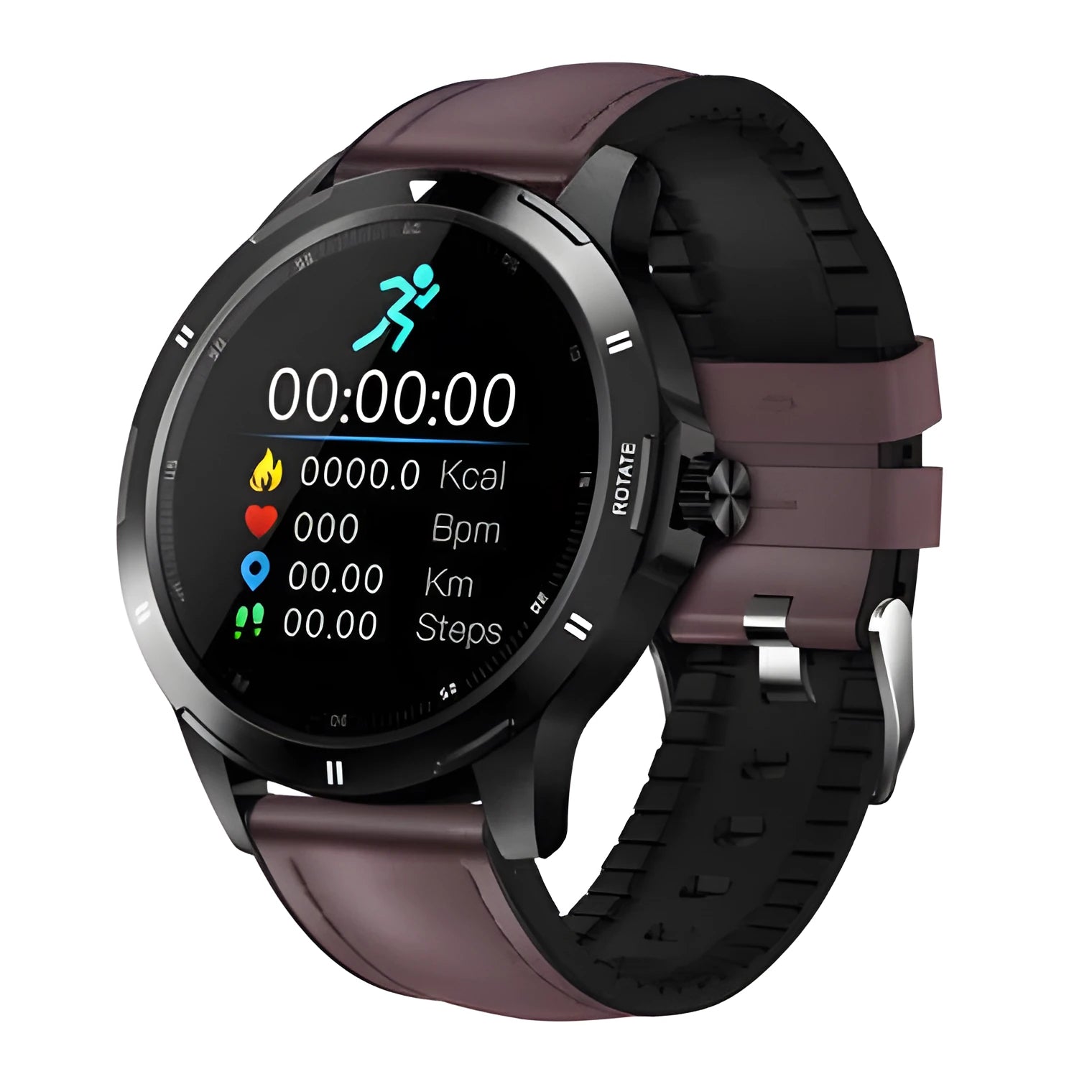 Sports smart bracelet with circular screen showing sleep and weather information on silicone wristband
