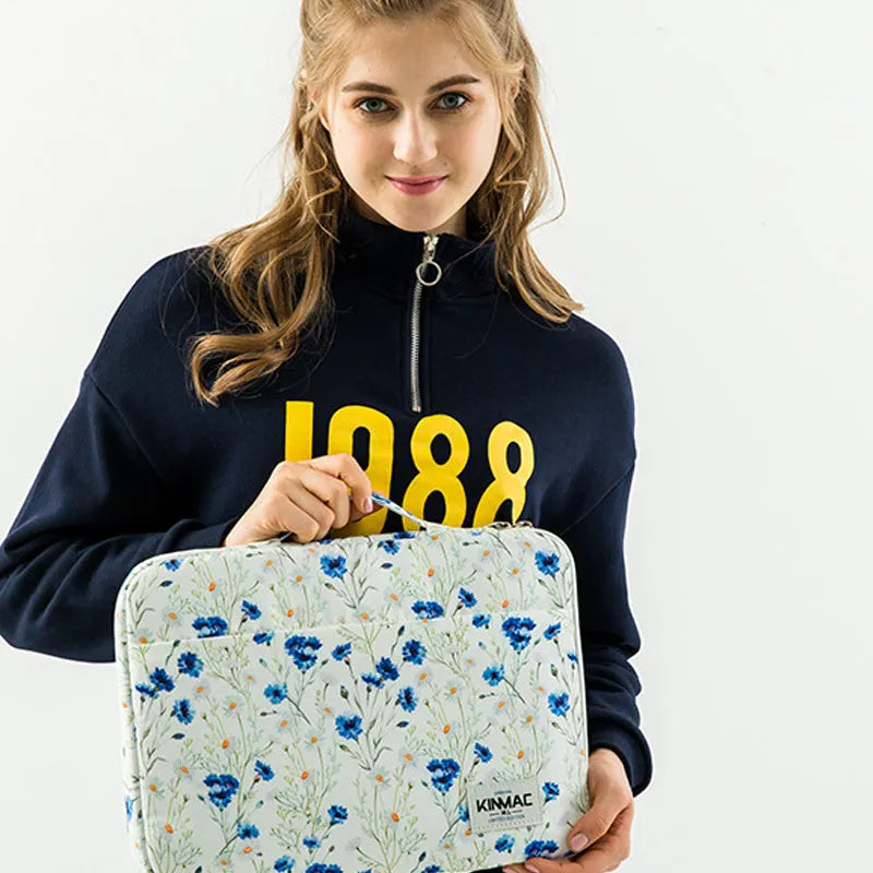 White polyester waterproof shockproof laptop sleeve with zipper closure for 15.6 inch notebook