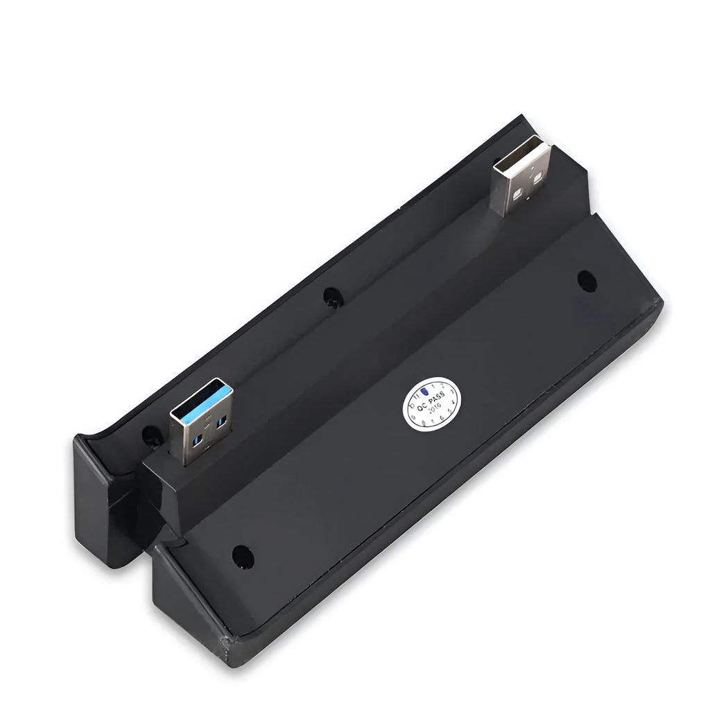 Black PS4 Slim USB hub with 2.0 and 3.0 ports for console connectivity