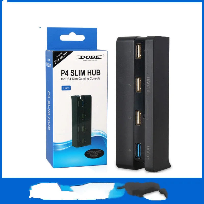 Black PS4 Slim USB hub with 2.0 and 3.0 ports for console connectivity