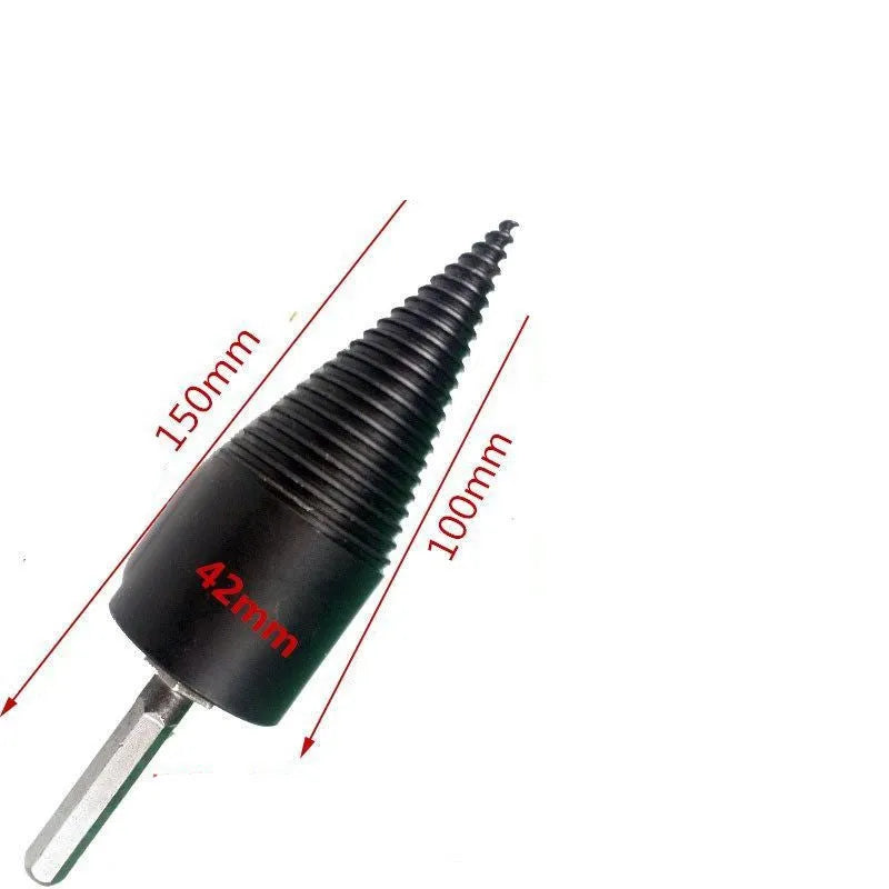 Hexagon wood splitting drill bit for electric hand drills with cone-shaped firewood-breaking tip