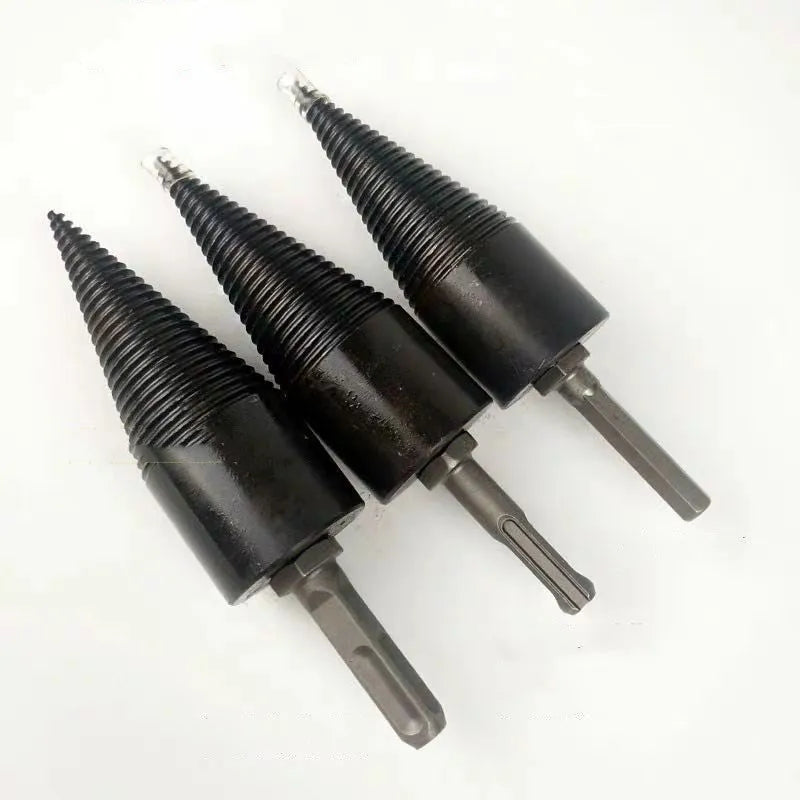 Hexagon wood splitting drill bit for electric hand drills with cone-shaped firewood-breaking tip