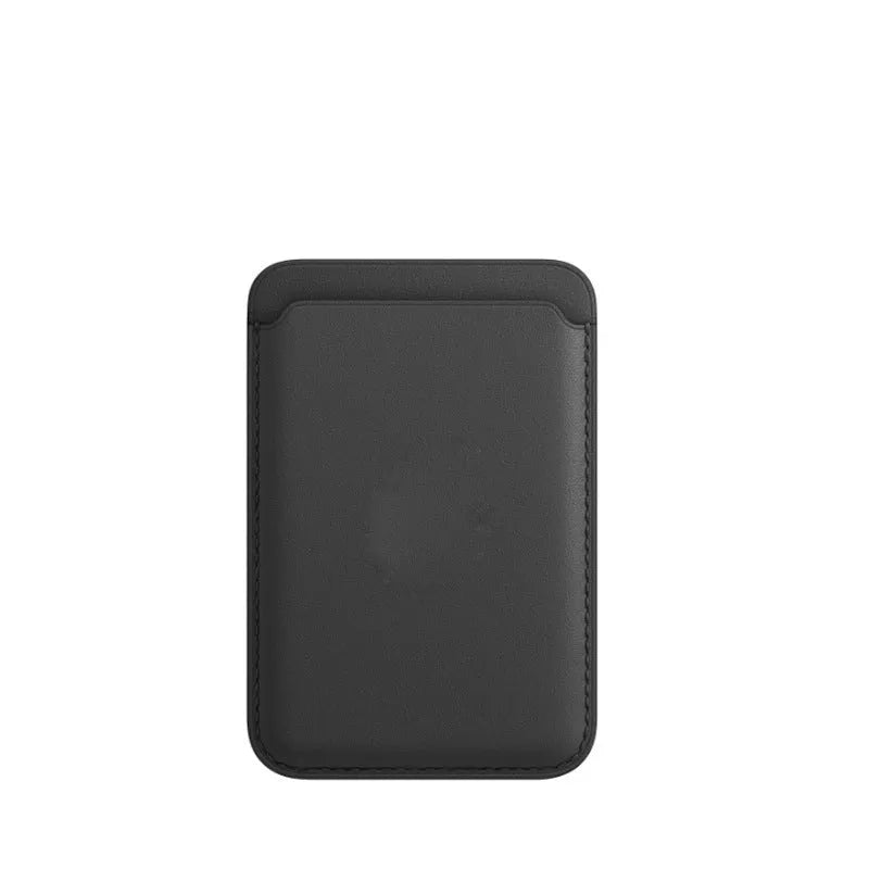 Black magnetic leather card case for iPhone with wallet function and MagSafe compatibility