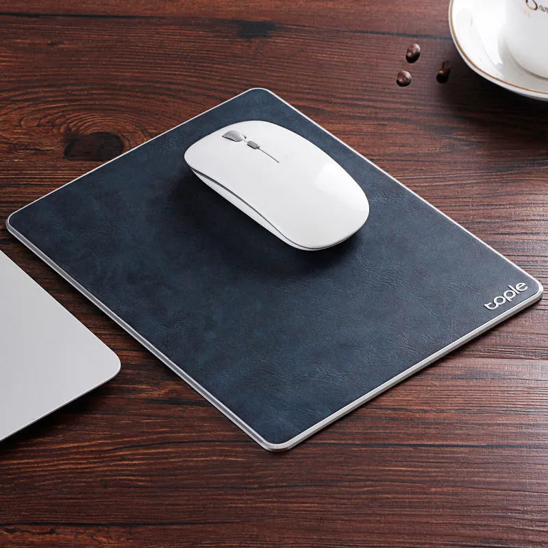 Oversized aluminium alloy mouse pad 249x200mm with PU leather surface and non-slip silica gel base, Black