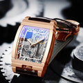 Daystar square mechanical watch with stainless steel case and choice of straps