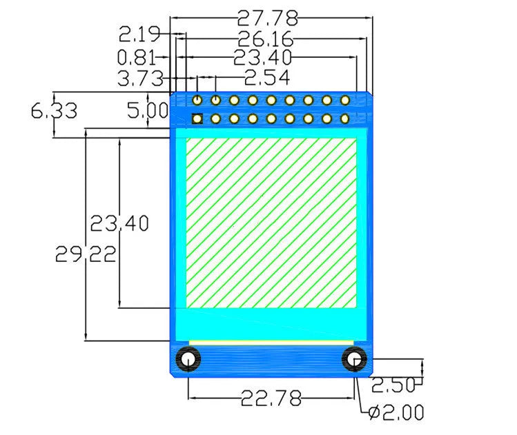 1.3 inch square IPS LCD display module with 240 by 240 pixel resolution.