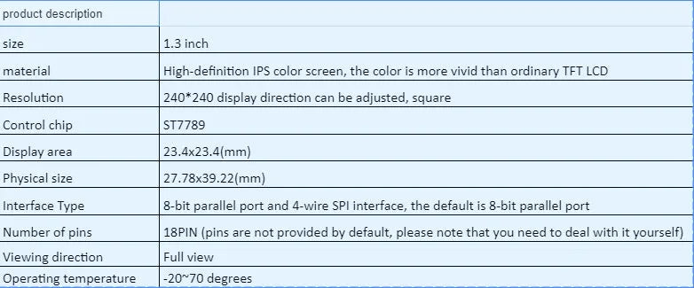 1.3 inch square IPS LCD display module with 240 by 240 pixel resolution.