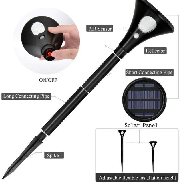 Solar induction ground plug light for outdoor garden installation with lamp pole and connecting tubes