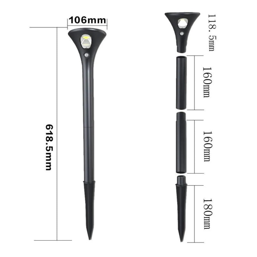 Solar induction ground plug light for outdoor garden installation with lamp pole and connecting tubes