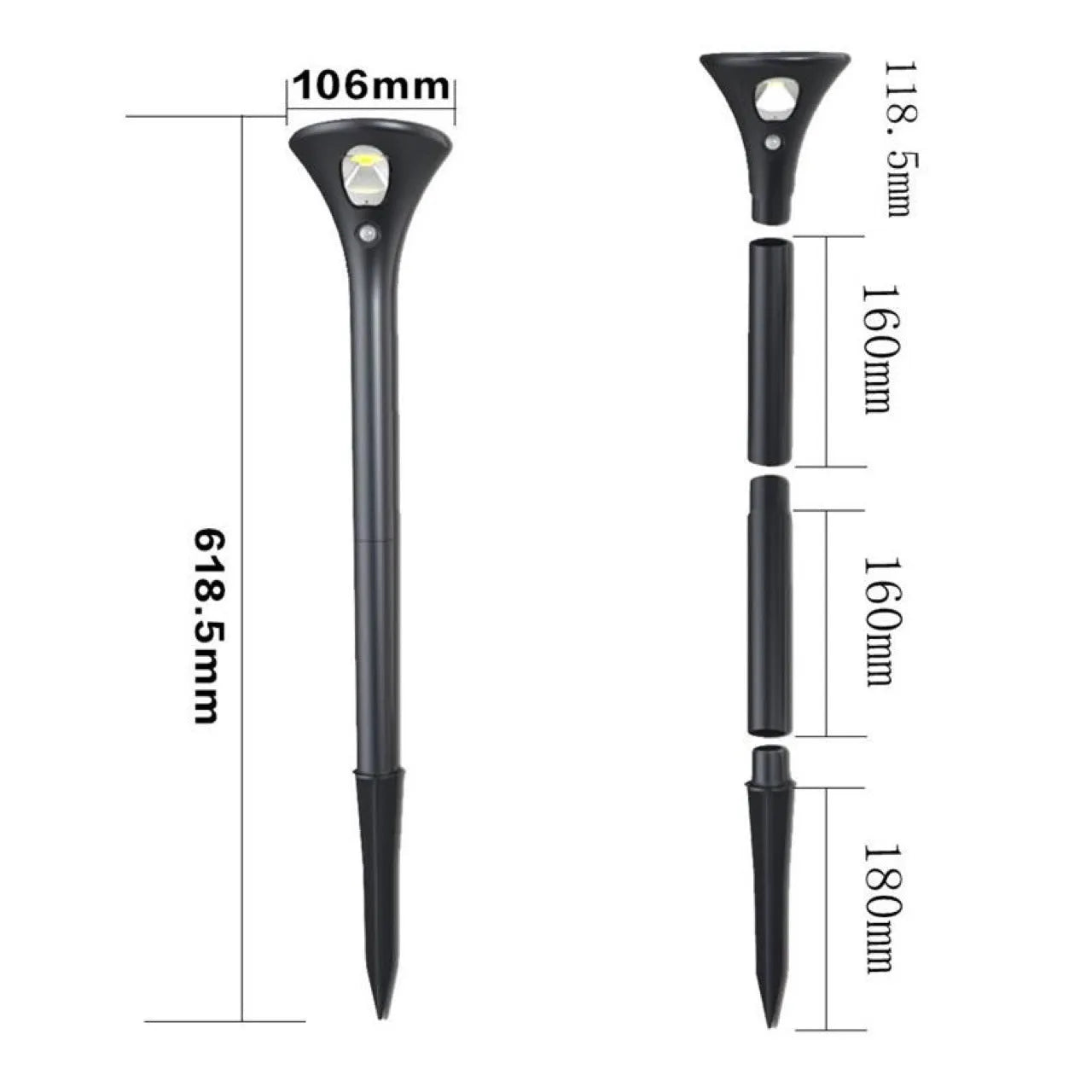 Solar induction ground plug light for outdoor garden installation with lamp pole and connecting tubes