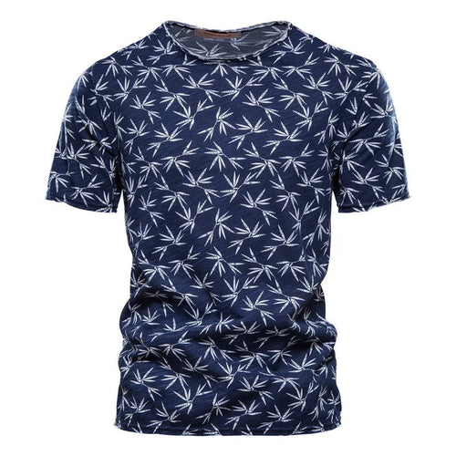 Men's casual slim-fit cotton t-shirt with dot print in white, short sleeves, straight cut