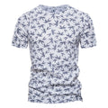 Men's casual slim-fit cotton t-shirt with dot print in white, short sleeves, straight cut