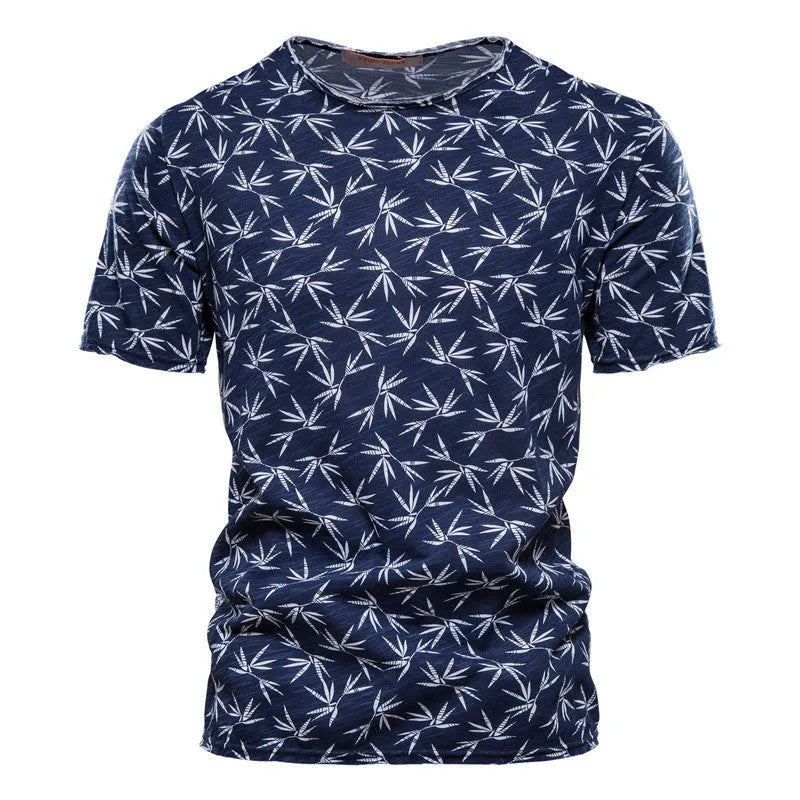 Men's casual slim-fit cotton t-shirt with dot print in white, short sleeves, straight cut