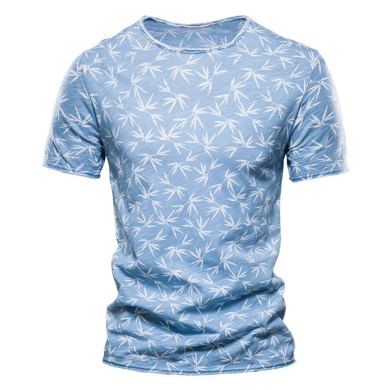 Men's casual slim-fit cotton t-shirt with dot print in white, short sleeves, straight cut
