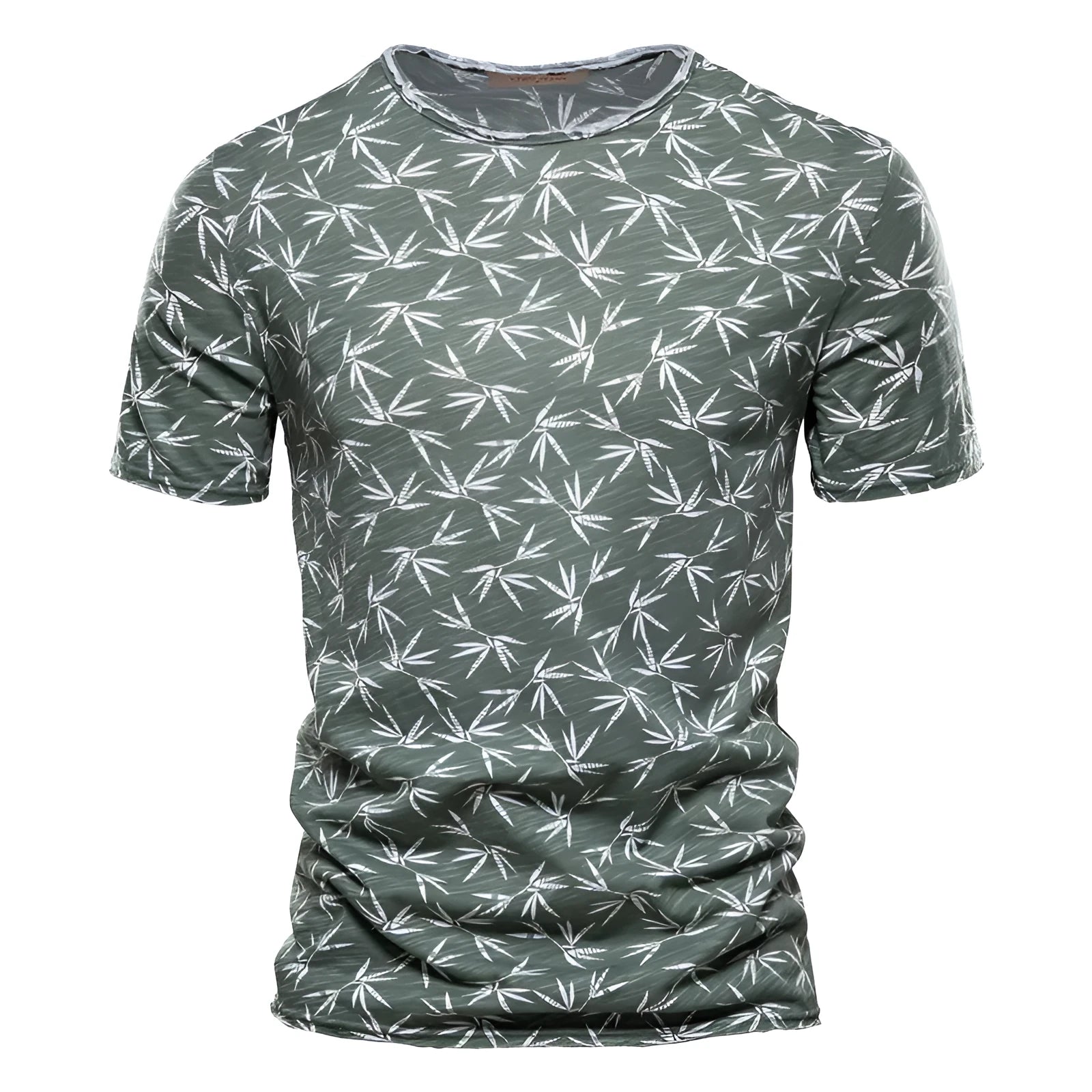 Men's casual slim-fit cotton t-shirt with dot print in white, short sleeves, straight cut