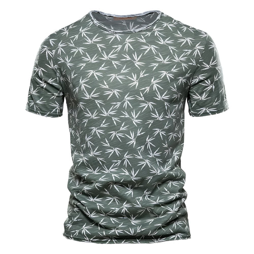 Men's casual slim-fit cotton t-shirt with dot print in white, short sleeves, straight cut