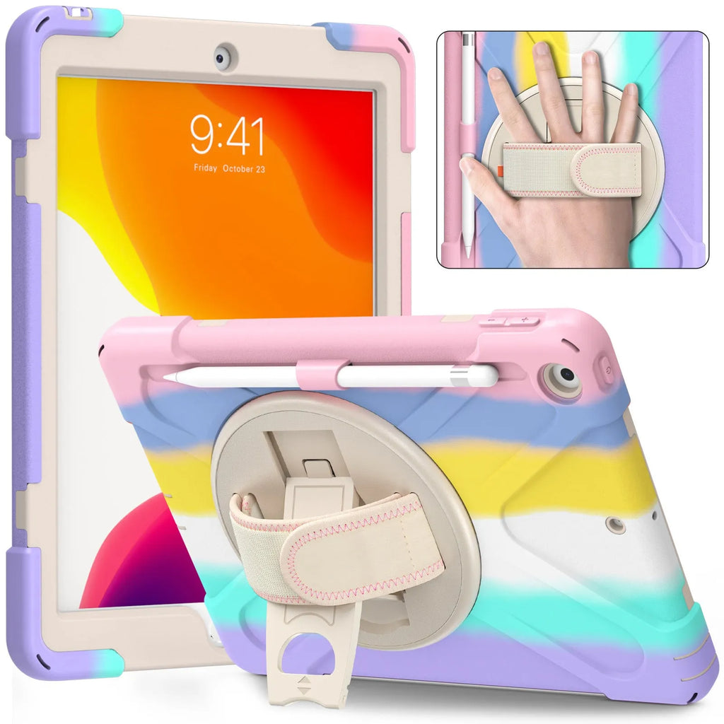 Silicone flat protective cover for iPad 10.2 in Colourful Pink with bracket shell