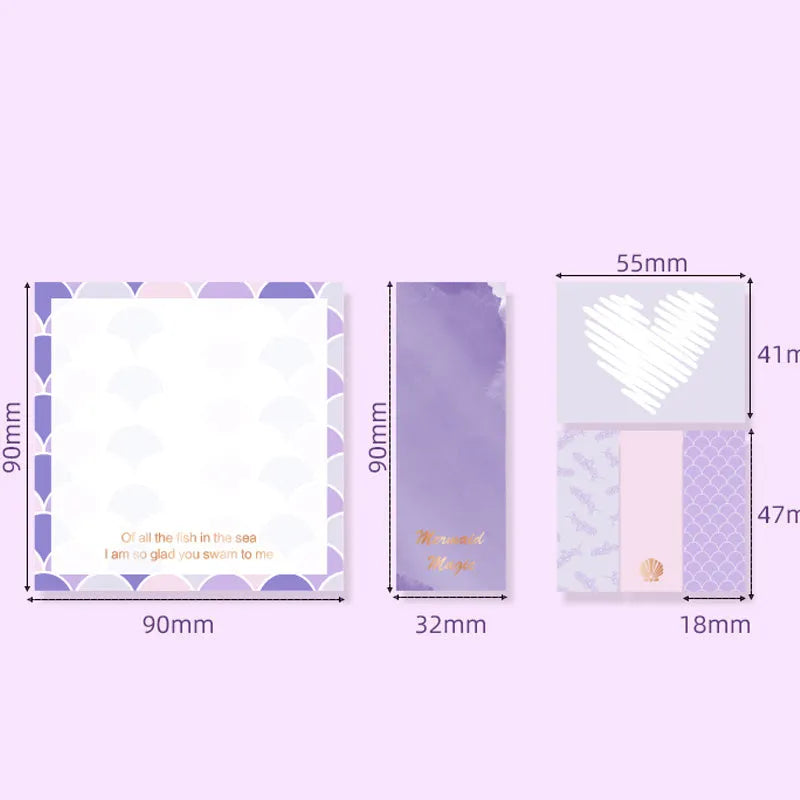 Purple Mermaid Series memo pads six sets with assorted styles and self-adhesive 100g paper