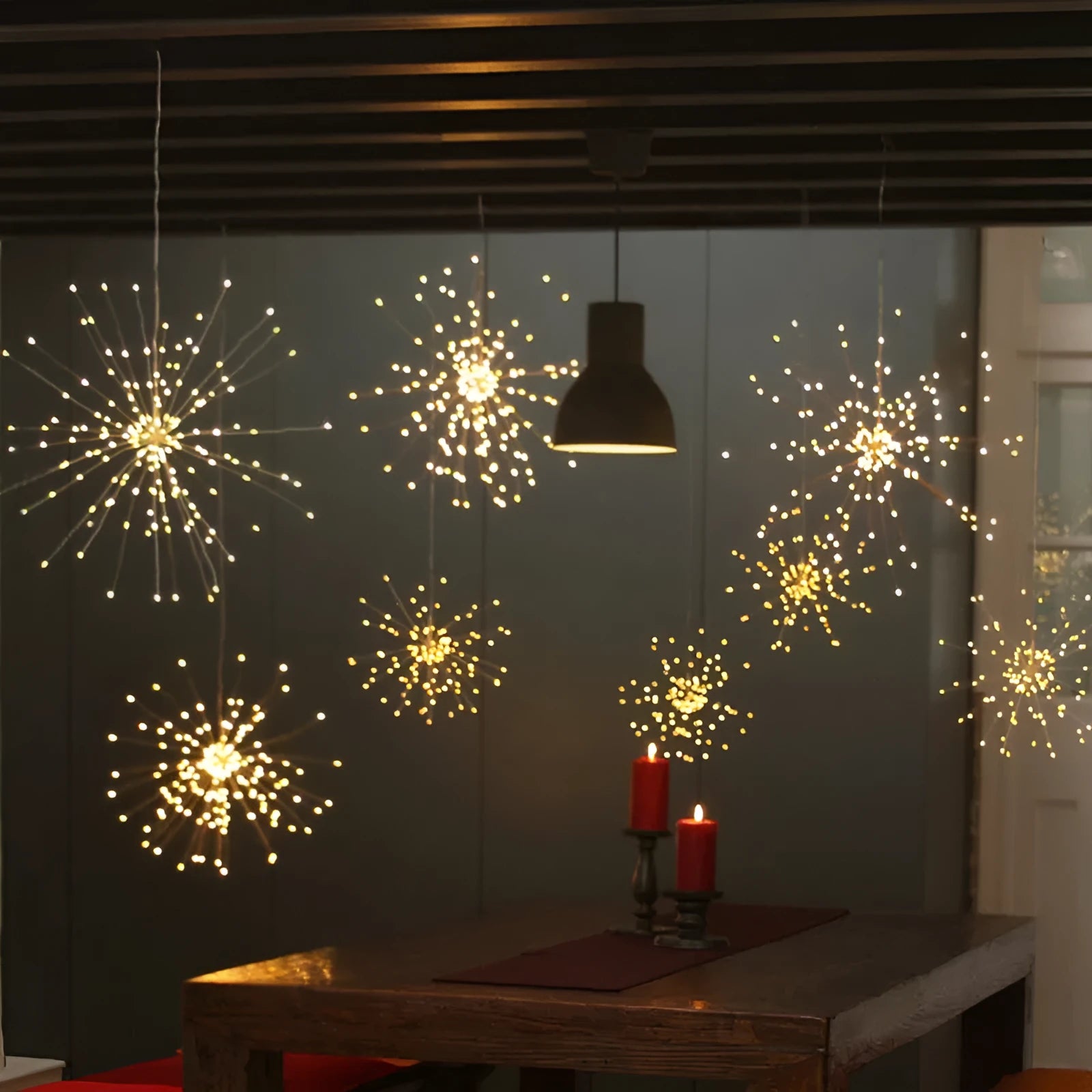 Solar firework LED meteor shower light with warm colour LEDs for outdoor garden decoration