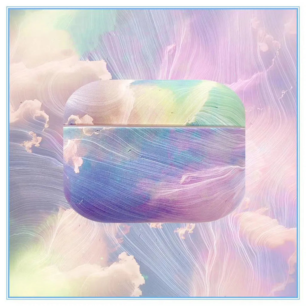 Pink and blue watercolour design hard plastic protective case for Apple AirPods Pro, AirPods 1, and AirPods 2.