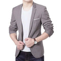 Men's slim fit cotton blend suit jacket with stand-up collar and three-quarter sleeves in black