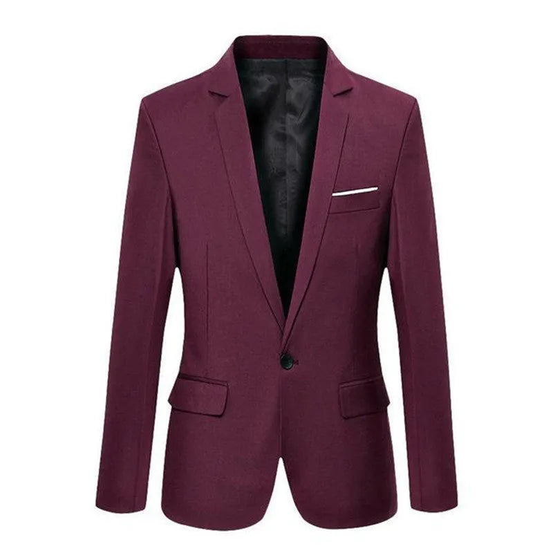 Men's slim fit cotton blend suit jacket with stand-up collar and three-quarter sleeves in black