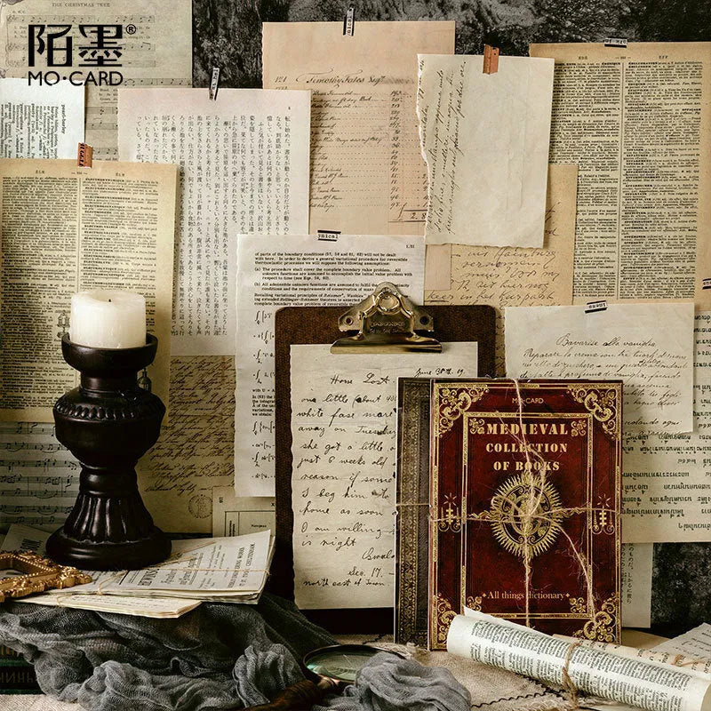 Antique simulation book page materials collection with distressed paper and vintage covers