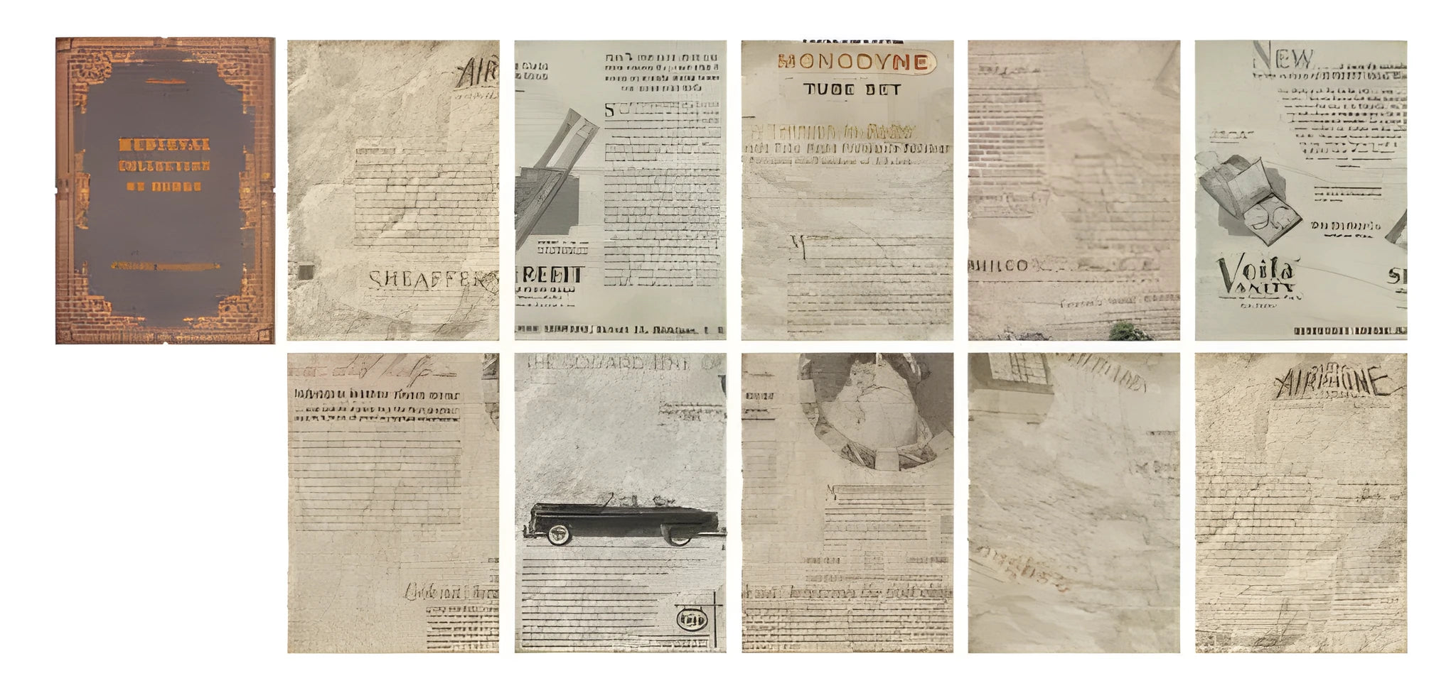 Antique simulation book page materials collection with distressed paper and vintage covers