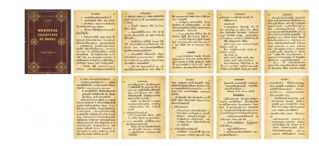 Antique simulation book page materials collection with distressed paper and vintage covers