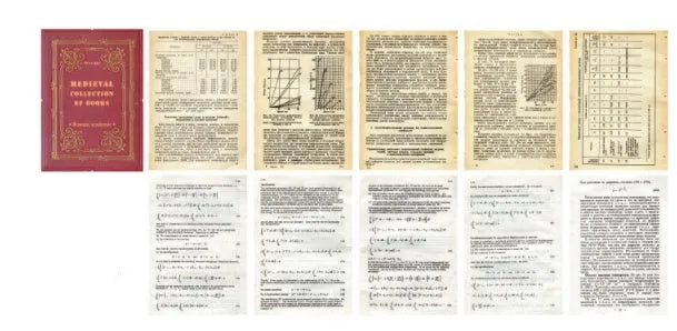 Antique simulation book page materials collection with distressed paper and vintage covers