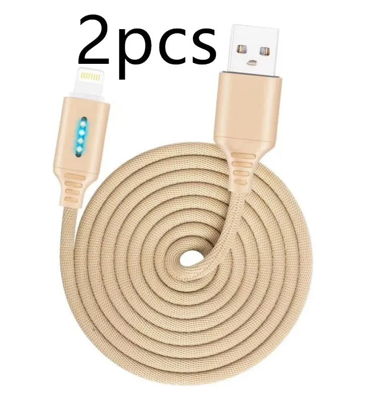 Fabric braided USB fast charging cable in black, shown with Android and Type-C connectors.
