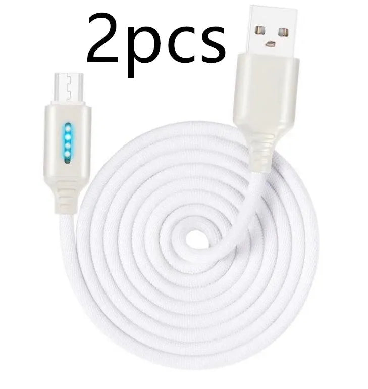 Fabric braided USB fast charging cable in black, shown with Android and Type-C connectors.