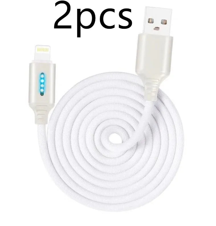 Fabric braided USB fast charging cable in black, shown with Android and Type-C connectors.
