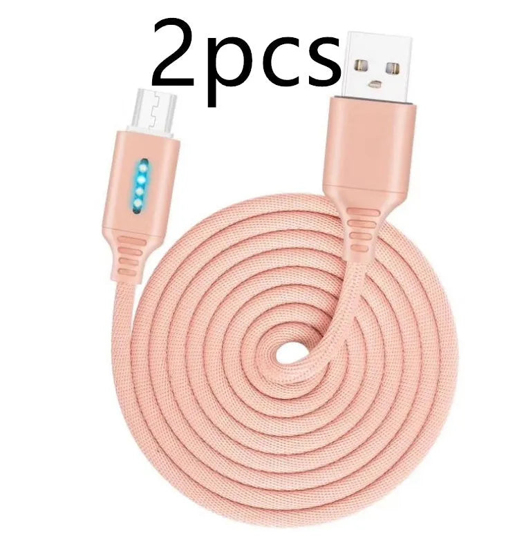 Fabric braided USB fast charging cable in black, shown with Android and Type-C connectors.